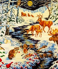 Vintage Animals Snow Scene Diamond Painting