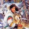 Wolves And Native Indian Woman Diamond Painting