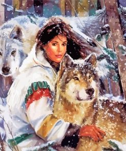 Wolves And Native Indian Woman Diamond Painting