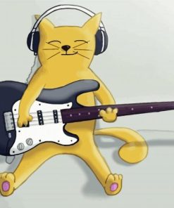 Yellow Cat Playing Electric Guitars Diamond Painting