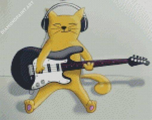 Yellow Cat Playing Electric Guitars Diamond Painting