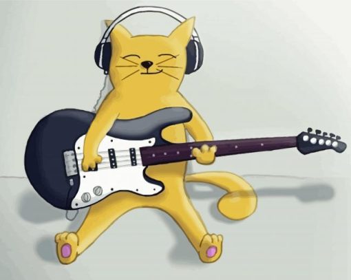 Yellow Cat Playing Electric Guitars Diamond Painting