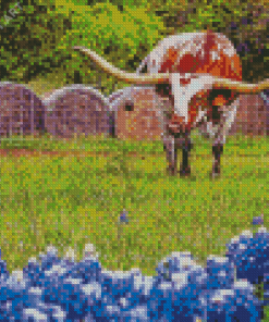 Aesthetic Bluebonnet And Longhorn Diamond Painting