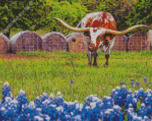 Aesthetic Bluebonnet And Longhorn Diamond Painting