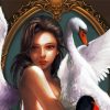 Aesthetic Woman And Swan Illustration Diamond Painting