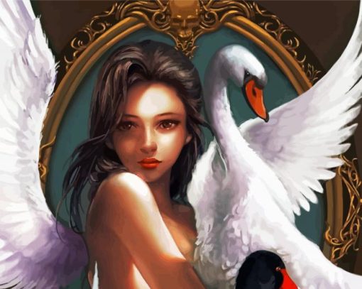 Aesthetic Woman And Swan Illustration Diamond Painting