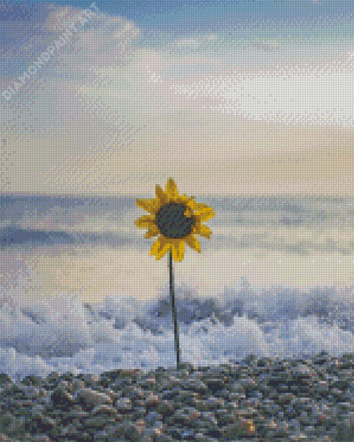 Beach Sunflower Wave Seaside Diamond Painting