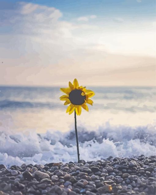 Beach Sunflower Wave Seaside Diamond Painting