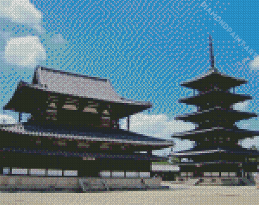 Black Japanese Temple Diamond Painting