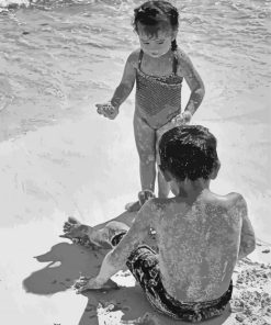 Black And White Kids On The Beach Diamond Painting