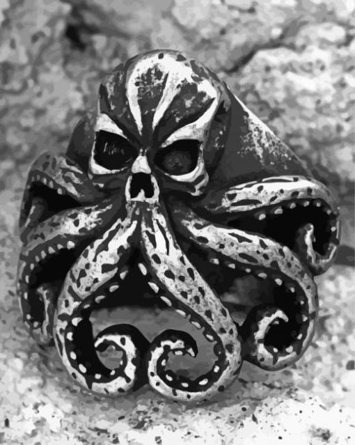 Black And White Octopus Skull Diamond Painting