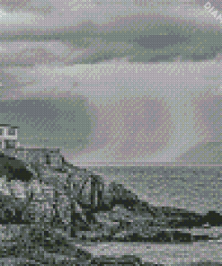 Black And White House On A Cliff Diamond Painting