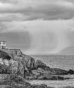 Black And White House On A Cliff Diamond Painting