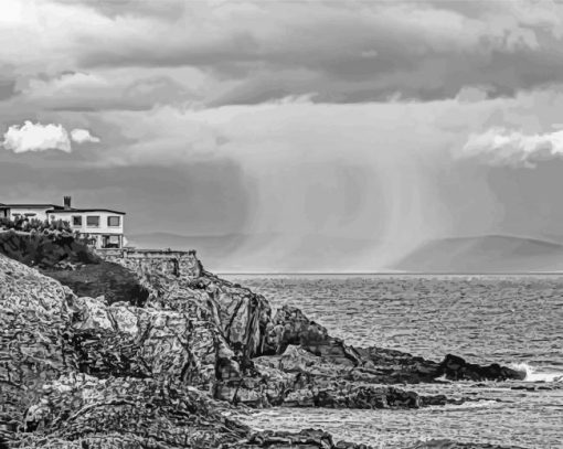 Black And White House On A Cliff Diamond Painting