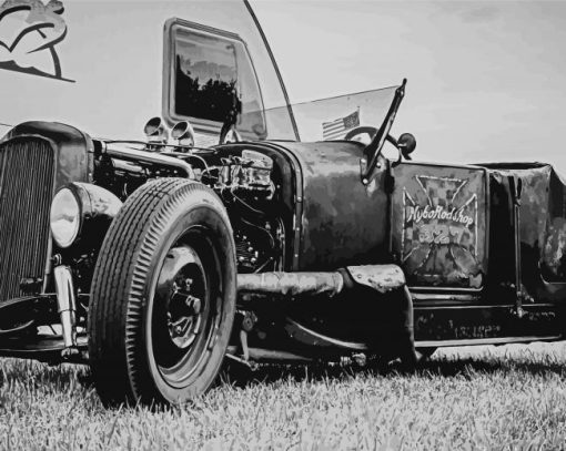 black And White Ratrod Car Diamond Painting