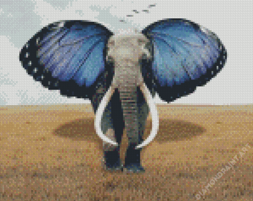 Blue Butterfly Wings Elephant Diamond Painting