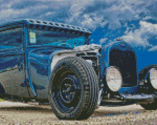 Blue Ford Ratrod Car Diamond Painting