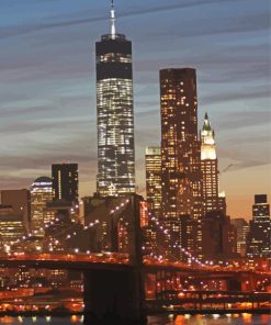 brooklyn Bridge And Trade Centres At Night Diamond Painting