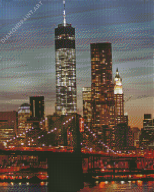 brooklyn Bridge And Trade Centres At Night Diamond Painting