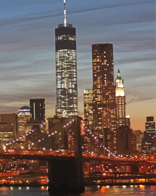 brooklyn Bridge And Trade Centres At Night Diamond Painting