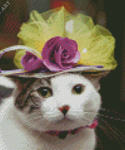 Cat With Flowering Hat Diamond Painting