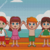 Cute Kids At Beach Cartoon Diamond Painting