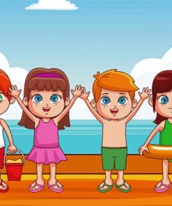 Cute Kids At Beach Cartoon Diamond Painting