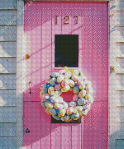 Easter Wreath On Pink Door Diamond Painting