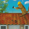 Funny Cat On Roof Diamond Painting