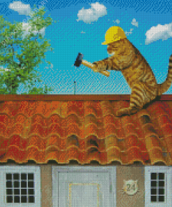 Funny Cat On Roof Diamond Painting