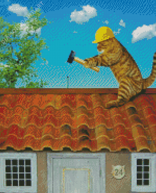 Funny Cat On Roof Diamond Painting