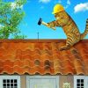 Funny Cat On Roof Diamond Painting