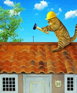 Funny Cat On Roof Diamond Painting