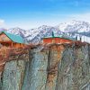 Houses On A Snowy Cliff Diamond Painting