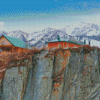 Houses On A Snowy Cliff Diamond Painting