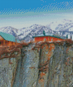 Houses On A Snowy Cliff Diamond Painting