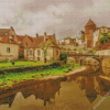 Old Buildings Burgundy Diamond Painting