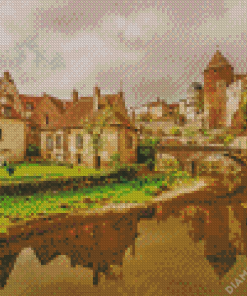 Old Buildings Burgundy Diamond Painting