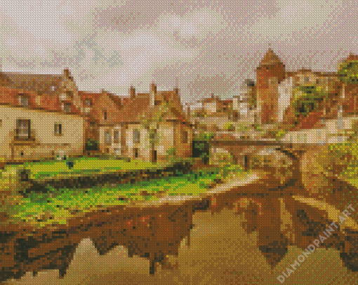 Old Buildings Burgundy Diamond Painting