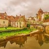 Old Buildings Burgundy Diamond Painting