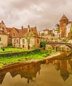 Old Buildings Burgundy Diamond Painting