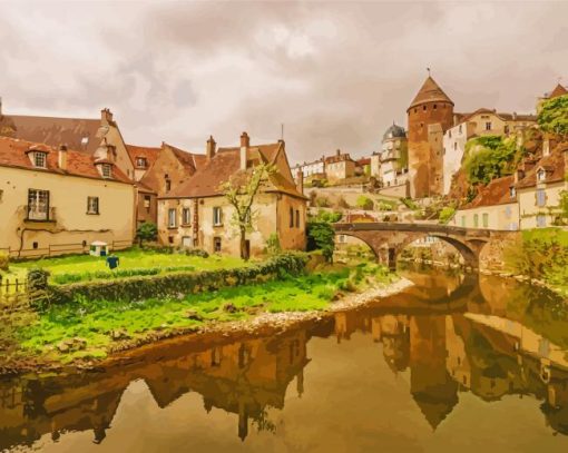 Old Buildings Burgundy Diamond Painting