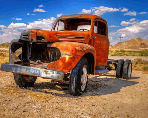 Orange Truck In Desert Diamond Painting