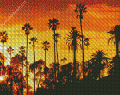 Palm Trees California Sunset Silhouette Diamond Painting