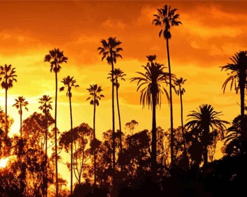 Palm Trees California Sunset Silhouette Diamond Painting