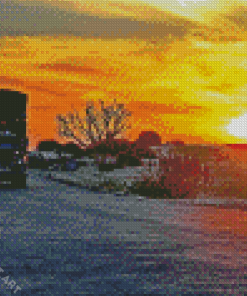 Truck In Desert Sunset Diamond Painting