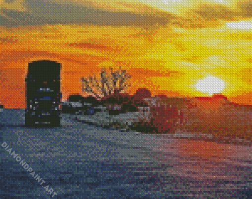 Truck In Desert Sunset Diamond Painting