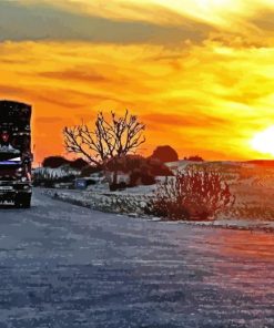 Truck In Desert Sunset Diamond Painting