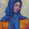 Woman With Blue Scarf Diamond Painting