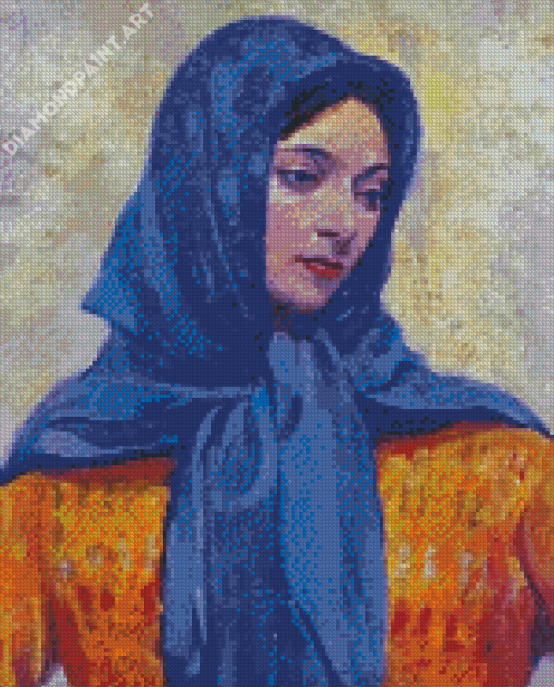 Woman With Blue Scarf Diamond Painting